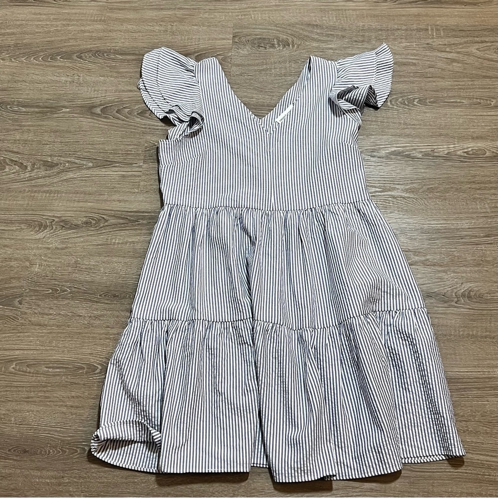 Gibson Latimer Woman Size S Seersucker Dress Tiered Hem Fluttered Sleeves Boho - Picture 4 of 11